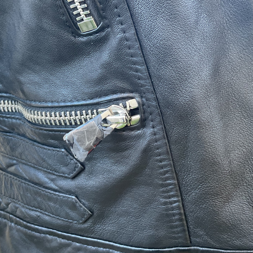 AllSaints Black Leather Moto Biker Jacket NWT Quilted Cropped Women US 2 - Picture 11 of 13